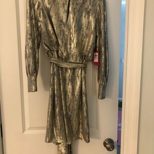 Vince Camuto Shimmering Silver Long Sleeve Dress